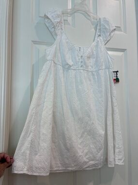 bp White Eyelet V-Neck Dress